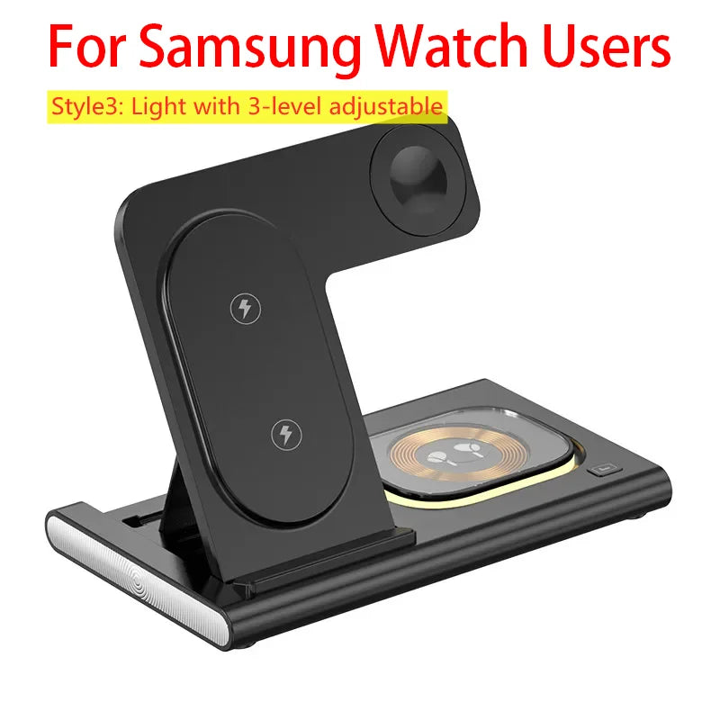 200W 3 in 1 Wireless Charger Stand Pad Foldable Fast Charging Station Dock for Iphone 16 15 14 13 12 11 X 8 Apple Watch Airpods