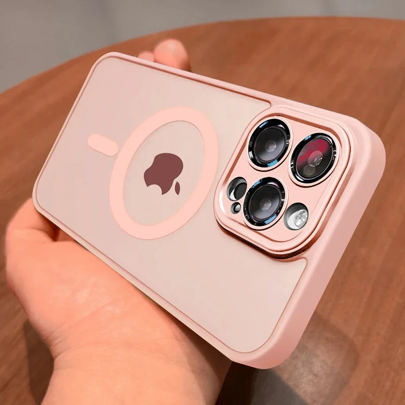 Magnetic Luxury Matte Translucent Armor Shockproof Case for Iphone 16 15 14 13 12 17 Pro Max plus Magsafe Wireless Charge Cover