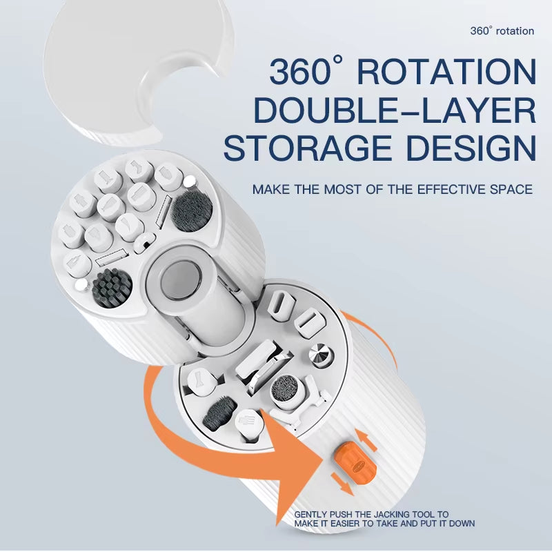 QM33 Magnetic Rotating 33 in 1 Cleaning Kit, Multifunctional Tool Set for Phone Camera Lens Keyboard PC Laptop Screen Drone
