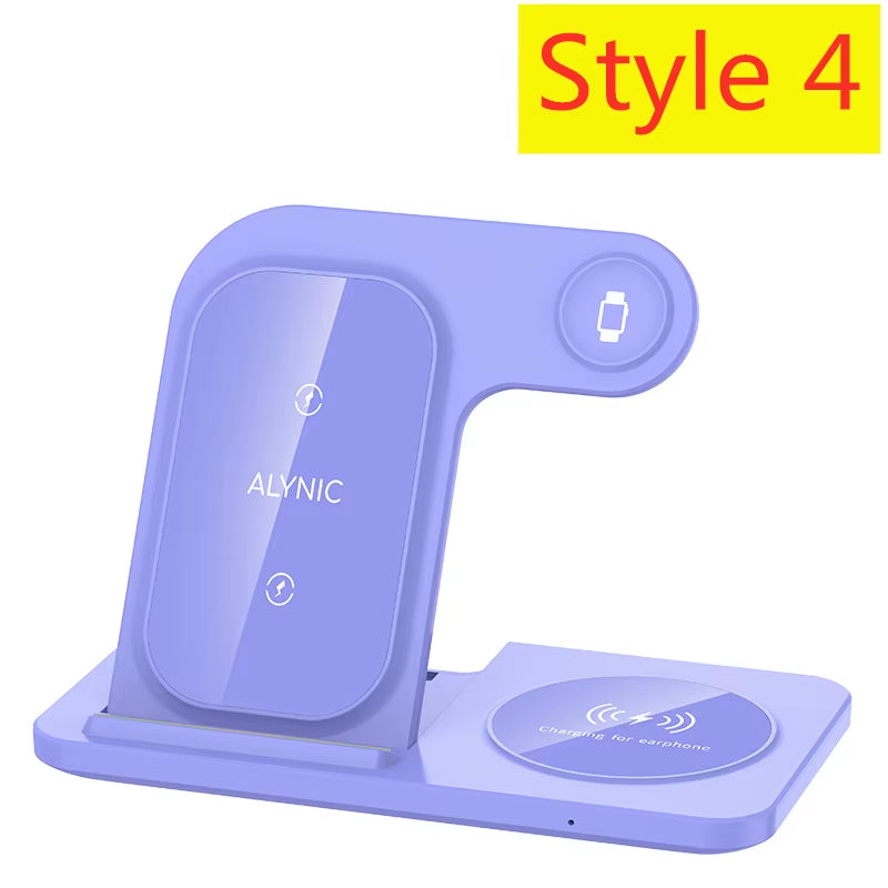 200W 3 in 1 Wireless Charger Stand Pad Foldable Fast Charging Station Dock for Iphone 16 15 14 13 12 11 X 8 Apple Watch Airpods