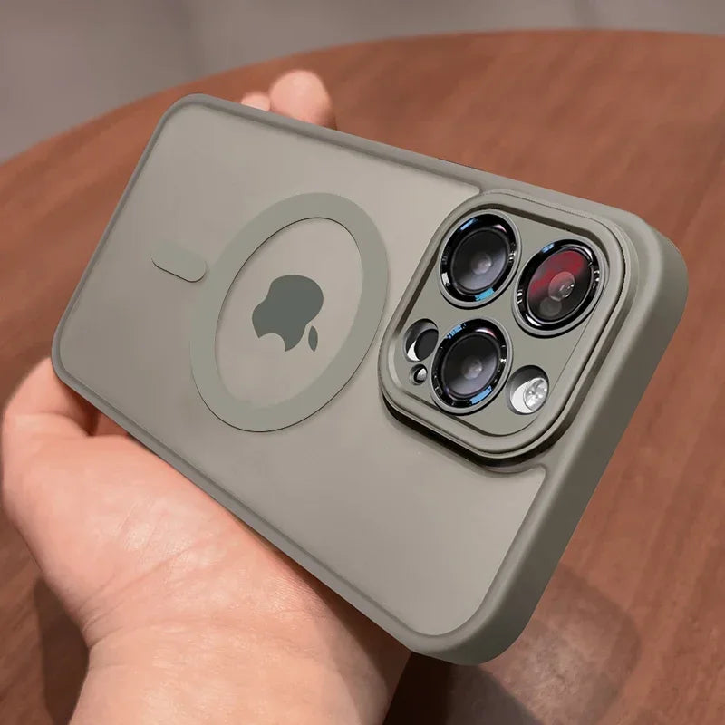 Magnetic Luxury Matte Translucent Armor Shockproof Case for Iphone 16 15 14 13 12 17 Pro Max plus Magsafe Wireless Charge Cover