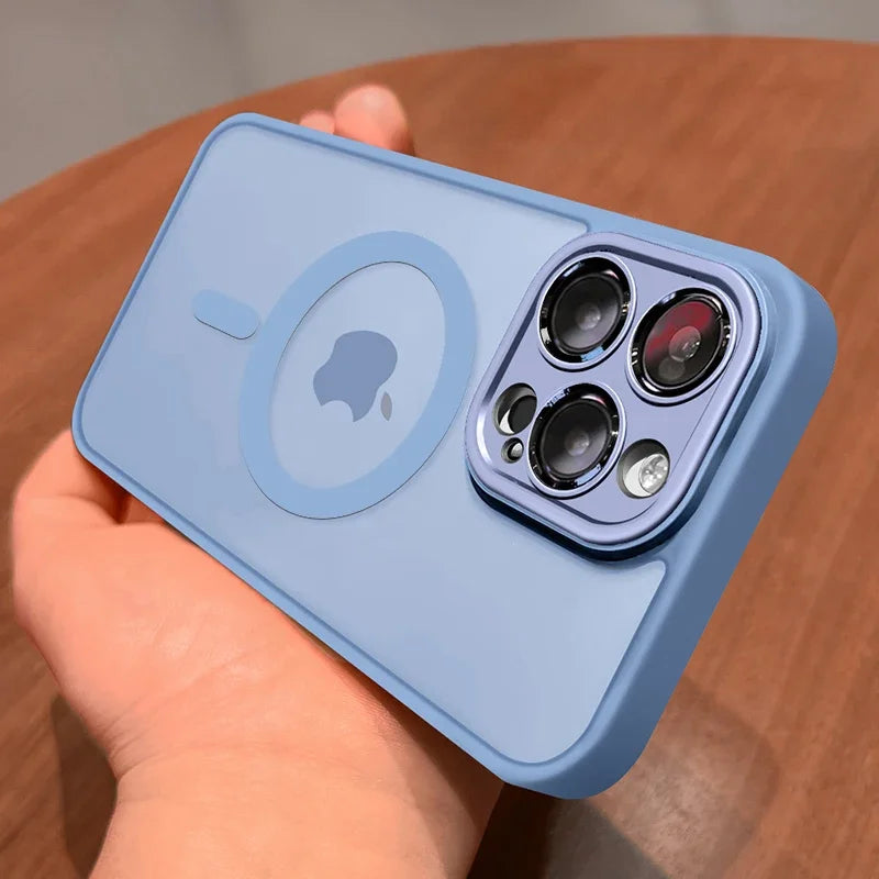 Magnetic Luxury Matte Translucent Armor Shockproof Case for Iphone 16 15 14 13 12 17 Pro Max plus Magsafe Wireless Charge Cover