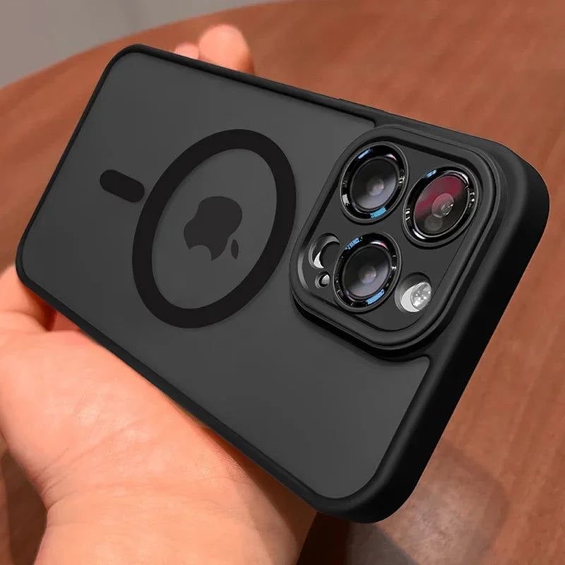 Magnetic Luxury Matte Translucent Armor Shockproof Case for Iphone 16 15 14 13 12 17 Pro Max plus Magsafe Wireless Charge Cover