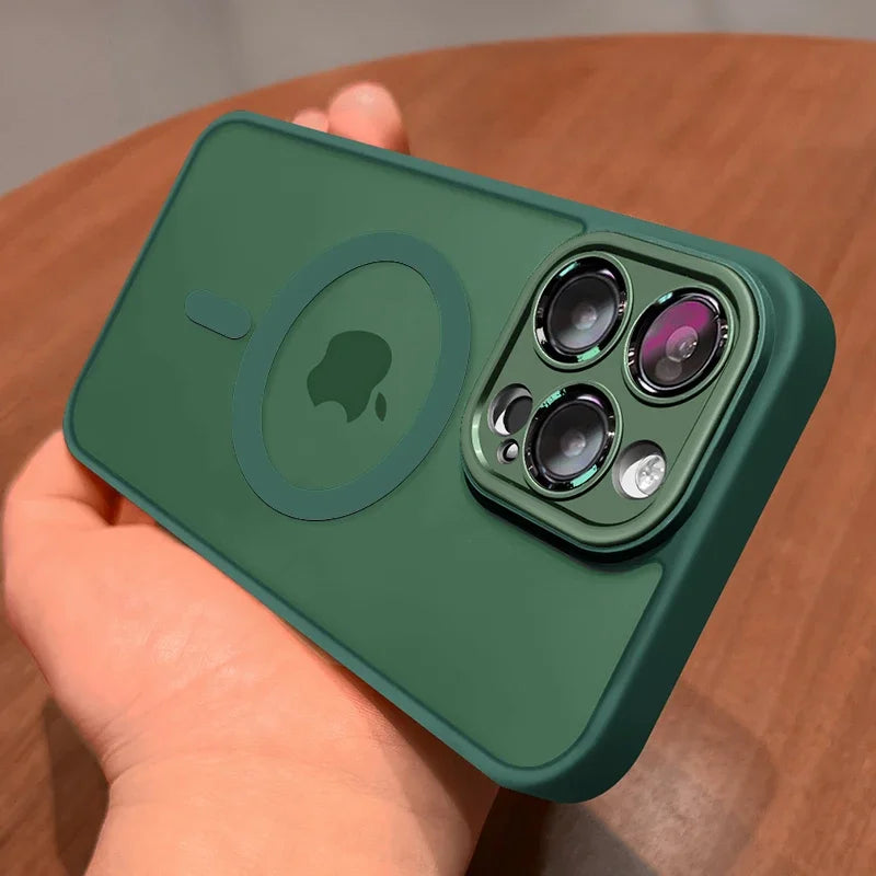 Magnetic Luxury Matte Translucent Armor Shockproof Case for Iphone 16 15 14 13 12 17 Pro Max plus Magsafe Wireless Charge Cover